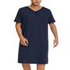 Ekouaer Pajama Shirts Men's Short Sleeve Nightgown Henley Nightshirt V Neck Sleep Shirt Lounger,Navy Blue,XXL view 1