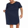 Ekouaer Pajama Shirts Men's Short Sleeve Nightgown Henley Nightshirt V Neck Sleep Shirt Lounger,Navy Blue,XXL view 2