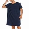 Ekouaer Pajama Shirts Men's Short Sleeve Nightgown Henley Nightshirt V Neck Sleep Shirt Lounger,Navy Blue,XXL view 3