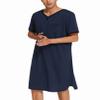 Ekouaer Pajama Shirts Men's Short Sleeve Nightgown Henley Nightshirt V Neck Sleep Shirt Lounger,Navy Blue,XXL view 4