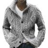 Kaxiya2021 Men's Cable Knit Cardigan Shawl Collar Loose Button Down Sweater Winter Chunky Thermal Long Sleeve Solid Knitwear (Grey,3X-Large) view 1