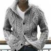 Kaxiya2021 Men's Cable Knit Cardigan Shawl Collar Loose Button Down Sweater Winter Chunky Thermal Long Sleeve Solid Knitwear (Grey,3X-Large) view 2