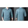 Men's Fleece V Neck Sweater Casual Slim Contrast Collar Pullover Top Lightweight Long Sleeve Basic Lapel Pullover (Green,XX-Large) view 2