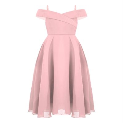 Duoremi Kids Flower Girls Elegant Chiffon Off Shoulder Bridesmaid Wedding Dress Birthday Party A Line Evening Dress Pink 8 Years