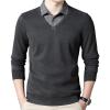 Men's Fleece V Neck Sweater Casual Slim Contrast Collar Pullover Top Lightweight Long Sleeve Basic Lapel Pullover (Black,X-Large) view 1