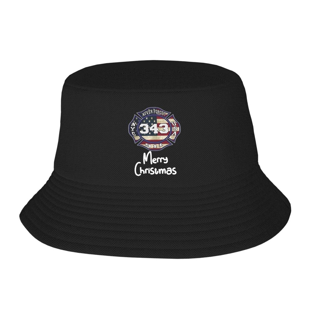 911 343 Fallen Firefighters Remembrance Bucket Hat Foldable Beach Sun Hats Fisherman Hats for Men Black