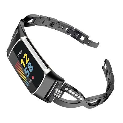 AISPORTS Compatible with Fitbit Charge 6/Charge 5 Band for Women, Slim Crystal Bling Glitter Diamond Rhinestones Metal Bracelet Sport Wristband Replacement Band for Fitbit Charge 6/Charge 5