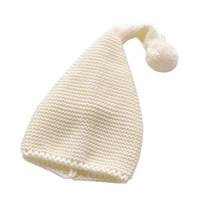 NUOBESTY Christmas Santa Hat, Infant Knit Beanie with Pompom Winter Warm Crochet Slouchy Hat Cotton Cap for Winter Unisex Toddler Christmas Decorations White