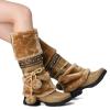 Bcshiye Women's Winter Snow Boots Retro Mid-Calf Fur Lined Warm Shoes Fashion Cold-Resistant Outdoor Knee High Boots view 2