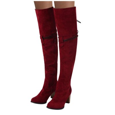 Bcshiye Women's Over the Knee Boots Suede High Chunky Heels Thigh High Fashion Boots Winter Over Knee Long Boots