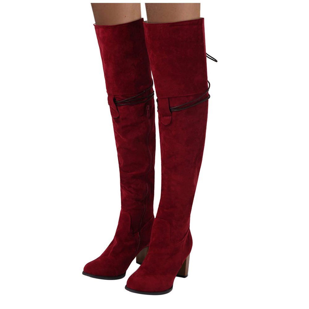 Bcshiye Women's Over the Knee Boots Suede High Chunky Heels Thigh High Fashion Boots Winter Over Knee Long Boots