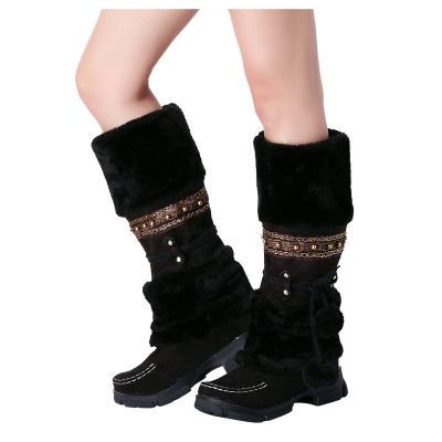 Bcshiye Women's Winter Snow Boots Retro Mid-Calf Fur Lined Warm Shoes Fashion Cold-Resistant Outdoor Knee High Boots