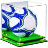 Better Display Cases Acrylic Display Case for Collectibles, Full Size Soccer Ball Display Case,Yellow Risers & Turf Base, Handcrafted Showcase Box.DIM;9.75" L x 9.75" W x 9.75" H. (B02/A027) view 1