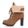 Bcshiye Women Winter Snow Boots Cold Weather with Fur Warm Outdoor Lace up Boots Chunky High Heel Ankle Booties Shoes view 2
