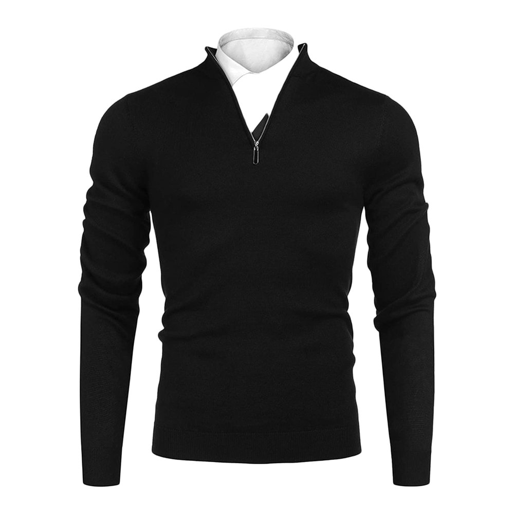 Kaxiya2021 Men's Quarter Zip Sweater Solid Mock Neck Slim Fit Pullover Long Sleeve Lightweight Soft Casual 1/4 Zip Jumpers (Black,XX-Large)