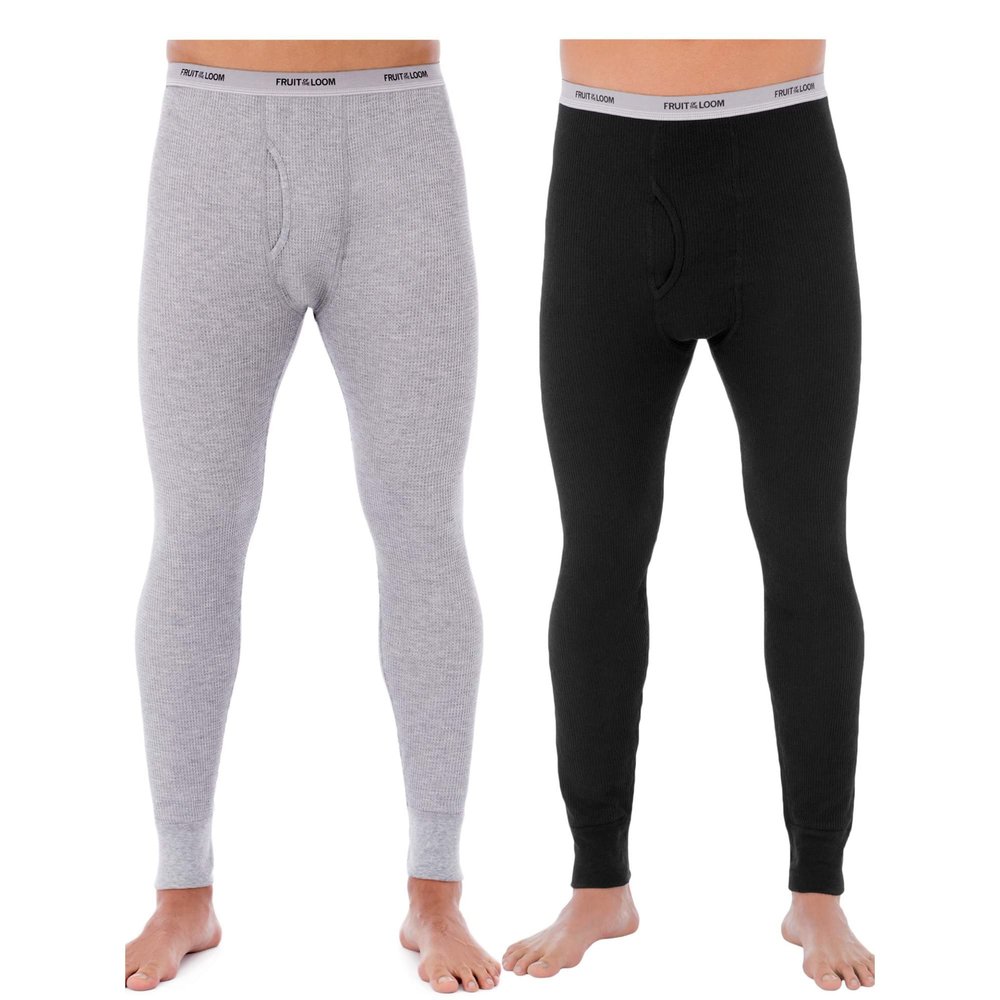 Fruit of the Loom Men's 2 Pack Waffle Knit Thermal Underwear Pants, 3X-Large, Black/Light Grey Heather