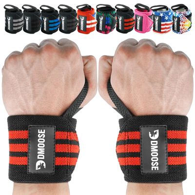 DMoose Fitness Wrist Wraps (IPL Approved) Avoid Injury & Maximize Grip with Thumb Loop, 18" or 12" Gym Wrist Wraps Pair, Wrist Wraps for Weightlifting Men, Wrist Brace for Working Out & Wrist Support