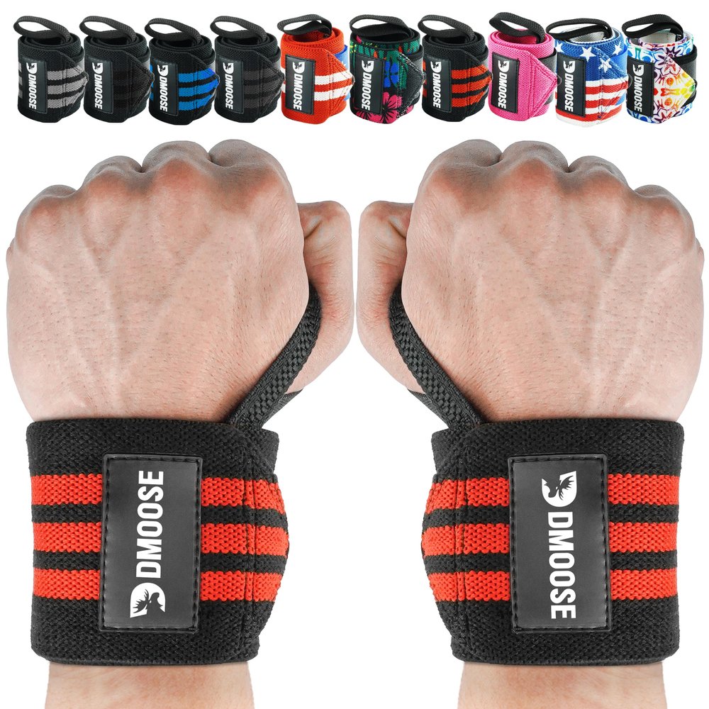 DMoose Fitness Wrist Wraps (IPL Approved) Avoid Injury & Maximize Grip with Thumb Loop, 18" or 12" Gym Wrist Wraps Pair, Wrist Wraps for Weightlifting Men, Wrist Brace for Working Out & Wrist Support