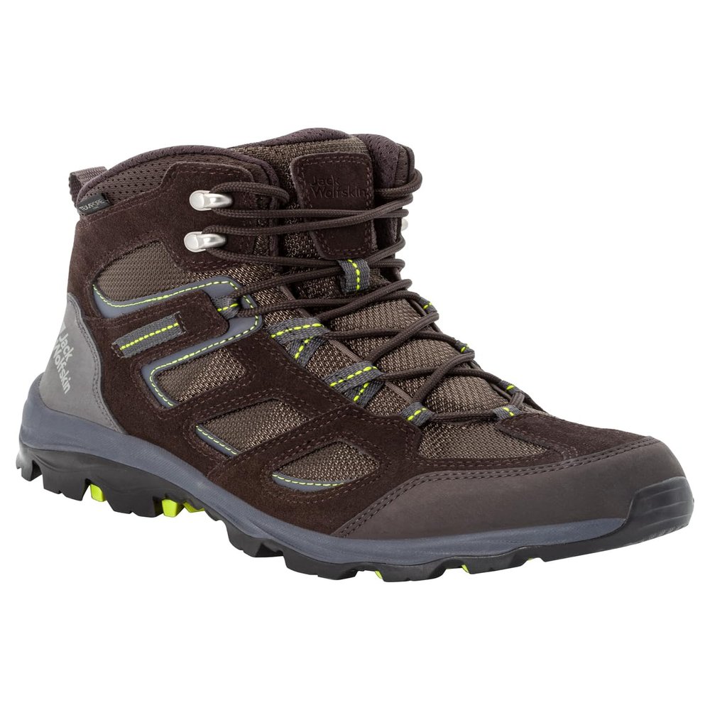 Jack Wolfskin Men's Mid-Top Walking Shoe, Dark Brown Lime, 13