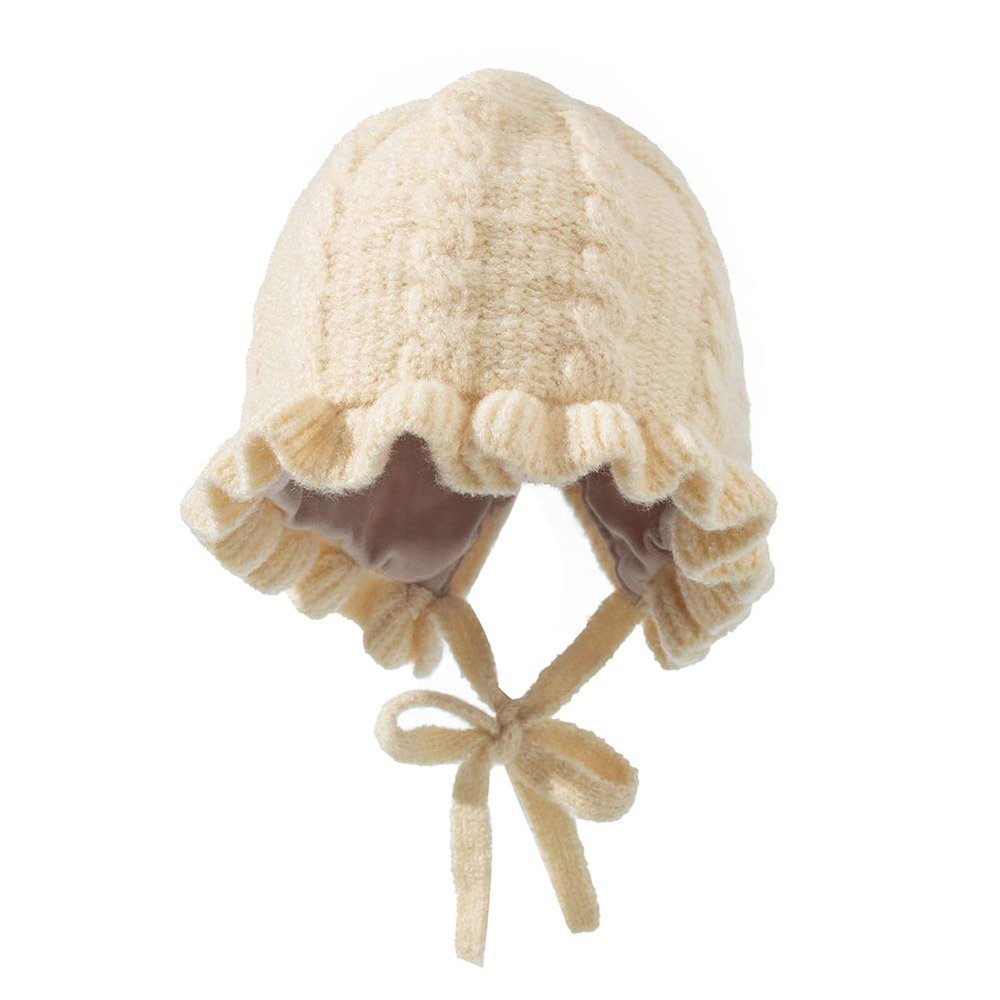 FASHIXD Baby Girl Winter Hat Toddler Beanie Hats Cute Ruffle Warm Knit Hat for Toddler Girls Boys 6Months-3Y (Beige)