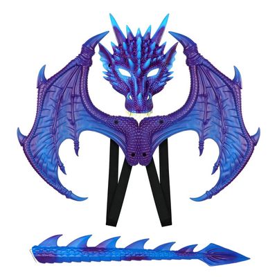 LIDENGER Dragon Wings Mask Tail Costume Set for Kids Realistic Dragon Cosplay Props for Halloween Dress-Up Parties Role Play (Purple)