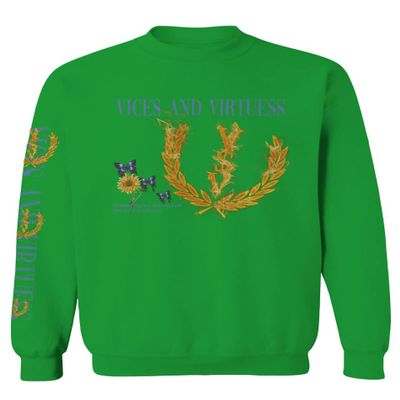 Aesthetics Graphic Logo fire Butterfly Sunflower Vintage Hip hop Fashion Men's Crewneck Sweatshirt (Irish Green X-Large)