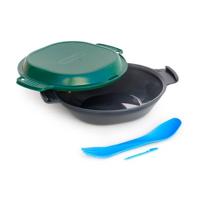 humangear GoKit Light: 5-Tool Lightweight Camping Mess Kit with Camping Plate, Bowl, Utensil, and Toothpick - Ideal On-The-Go Camping Solution, Charcoal/Green