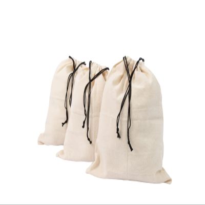 Muslin Cotton Storage Bags with Drawstring - Toy & Shoe Storage for Travel - Dust-proof, Lint-free (3 Small: 15"x12")