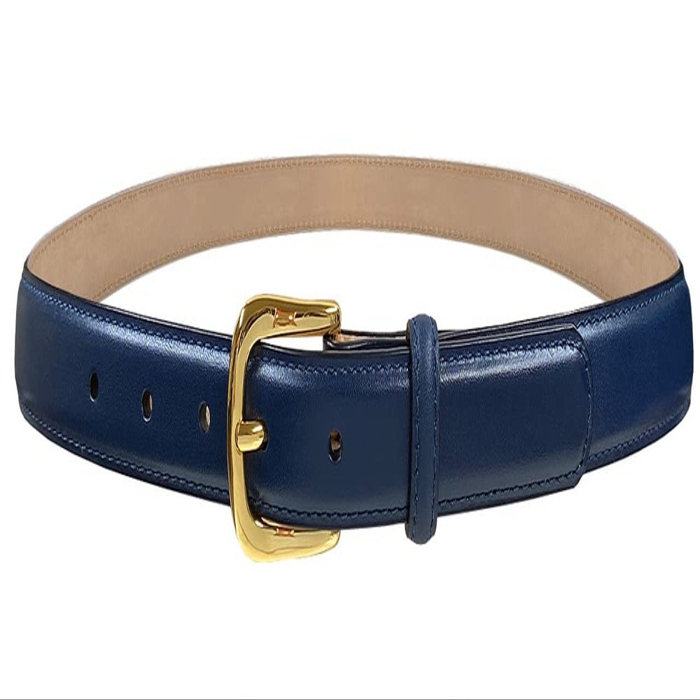 A274GP Gold Buckle Italian Calfskin Genuine Full Leather Dress Belt 1"(25mm) Wide (Gold Smooth Navy, 42)