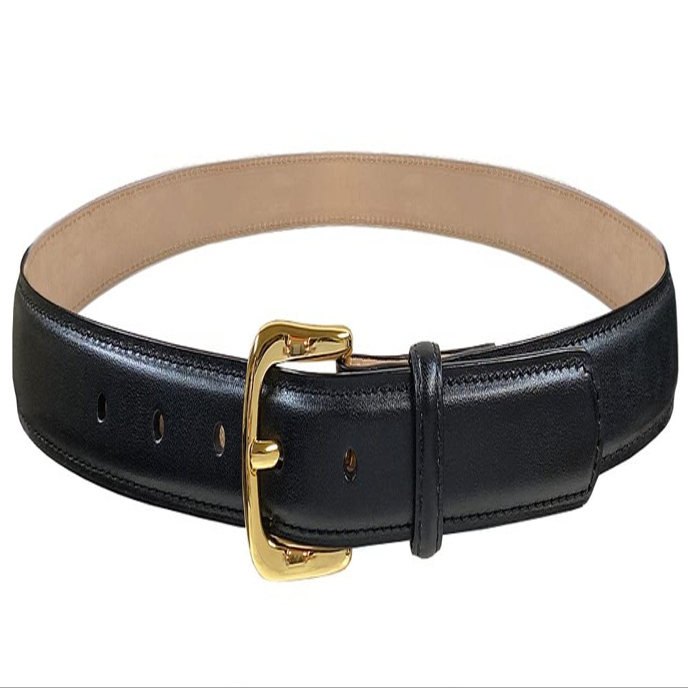 A274GP Gold Buckle Italian Calfskin Genuine Full Leather Dress Belt 1"(25mm) Wide (Gold Smooth Black, 38)
