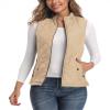 Xeoxarel Women's Quilted Vest, Puffer Padded Gilet Lightweight Vest with 4 Pockets Khaki Small