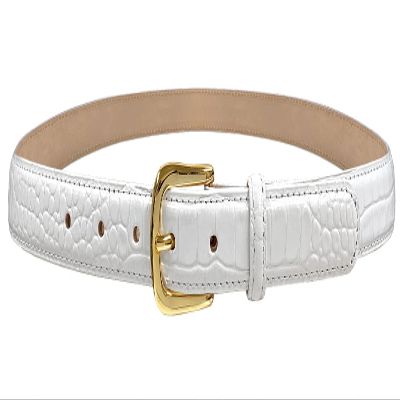 A274GP Gold Buckle Genuine Full-Grain Cowhide Leather Dress Belt 1"(25mm) Wide (25mm-Alligator White, 32)