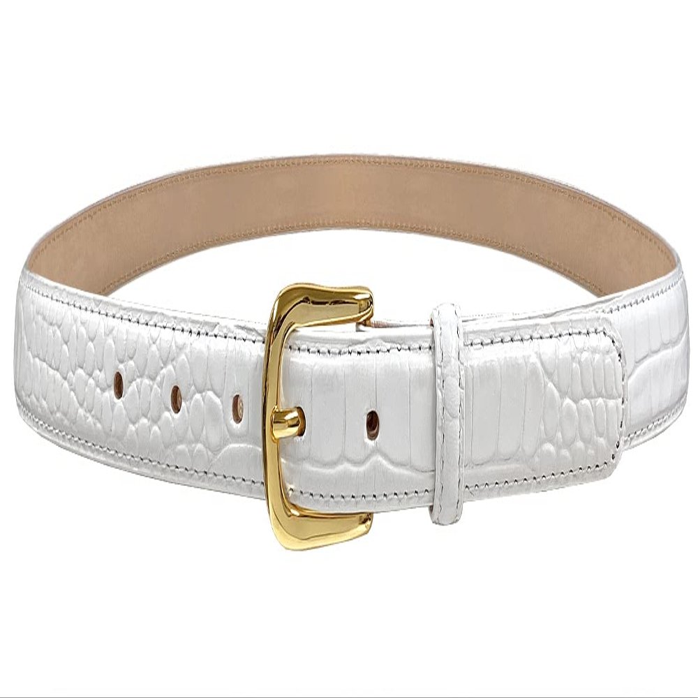 A274GP Gold Buckle Genuine Full-Grain Cowhide Leather Dress Belt 1"(25mm) Wide (25mm-Alligator White, 32)