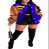 Recious Womens Long Sleeve Printed Paneled Button Bomber Baggy Baseball Jacket Coat Outerwear Blue view 1
