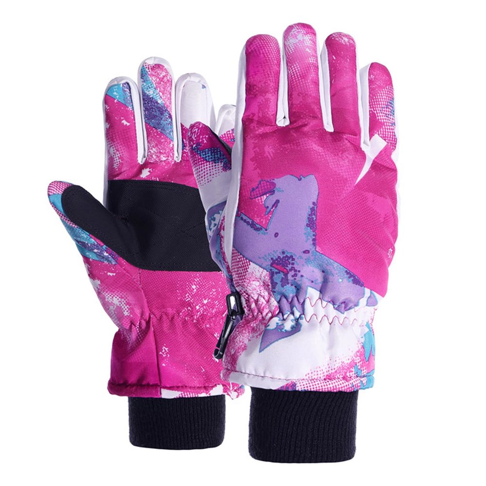 Kids Snow Ski Gloves for Winter Waterproof Boys Girls Ski Gloves Toddler Finger Mittens Pink