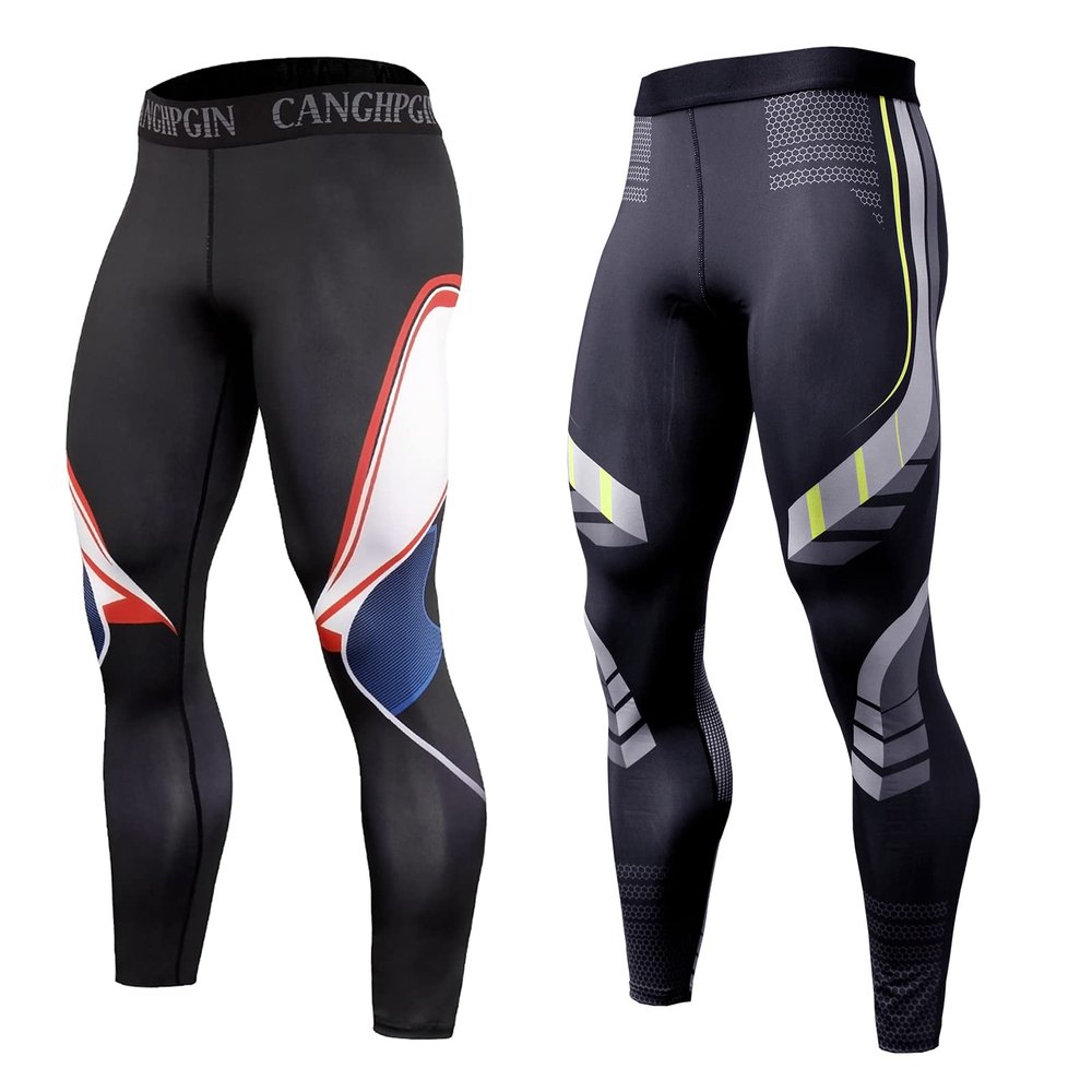 OEBLD Compression Pants Men UV Blocking Running Tights 1 or 2 Pack Gym Yoga Leggings for Athletic Workout