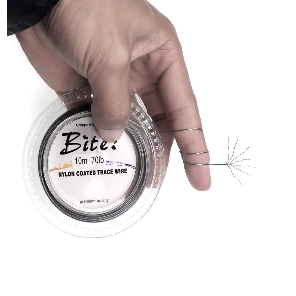 5LB-280LB 7 Strands Stainless Steel Wire Leader Nylon Coated-32.8ft Fishing Leader with 10pcs Crimp Sleeves (Silver with Spool, 100LB)