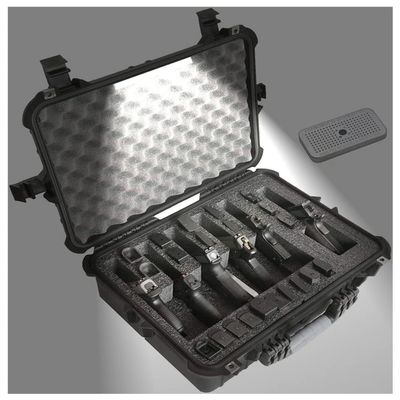 Case Club 6 Pistol and 27 Magazine with Emergency Light - Pre-Cut Heavy Duty Waterproof Case comes with Included Silica Gel Canister to Help Prevent Gun Rust (Lighted)