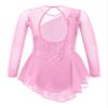 easyforever Kids Girls Metallic Snowflake Ice Figure Skating Tutu Dress Long Sleeve Gymnastic Leotard Performing Costume Pink 4 8 Years view 2