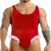 ACSUSS Mens Soft Velvet Christmas Lingerie Racer Back Leotard Wrestling Singlet Bodysuit with Bowtie 3# Red 3X-Large view 1