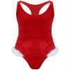 ACSUSS Mens Soft Velvet Christmas Lingerie Racer Back Leotard Wrestling Singlet Bodysuit with Bowtie 3# Red 3X-Large view 2