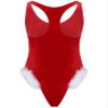 ACSUSS Mens Soft Velvet Christmas Lingerie Racer Back Leotard Wrestling Singlet Bodysuit with Bowtie 3# Red 3X-Large view 3