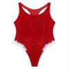 ACSUSS Mens Soft Velvet Christmas Lingerie Racer Back Leotard Wrestling Singlet Bodysuit with Bowtie 3# Red 3X-Large view 4
