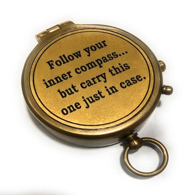 Brass Compass Follow Your Inner Compass Quote Engraved with Leather Case for Camping, Hiking, Touring