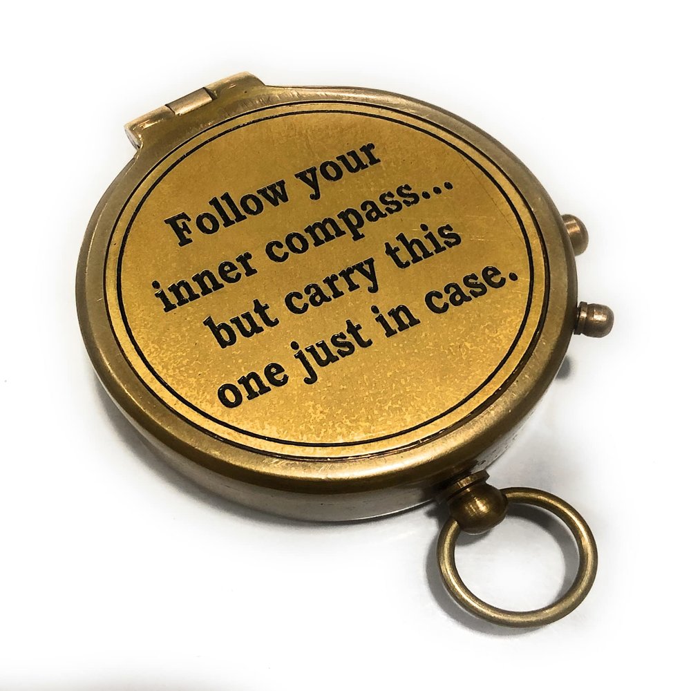 Brass Compass Follow Your Inner Compass Quote Engraved with Leather Case for Camping, Hiking, Touring