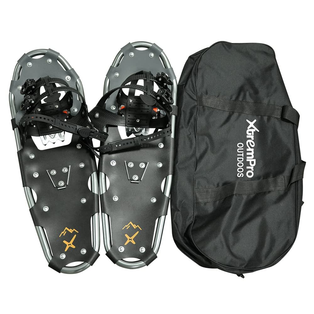 Snowshoes,Lightweight Aluminum Frame,13-Point Heavy Duty Crampons,UV Shoe Decking, and Ratchet System for Secure Fit Complete with Carry Bag (Silver, 21)