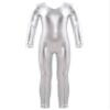 easyforever Kids Girls Shiny Metallic Camisole Leotard Ballet Dance Workout Full Length Unitard Jumpsuit Silver Long Sleeves 12 Years view 1