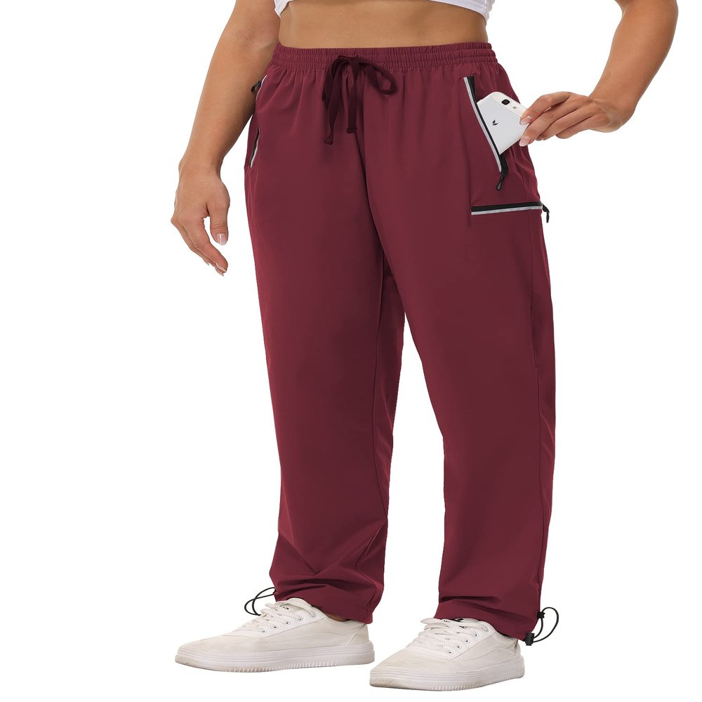 Cakulo Cargo Hiking Pants Women Summer Golf Travel Camping Work Waterproof Rain Quick Dry Light Weight Stretchy Pants Pockets Wine Red S