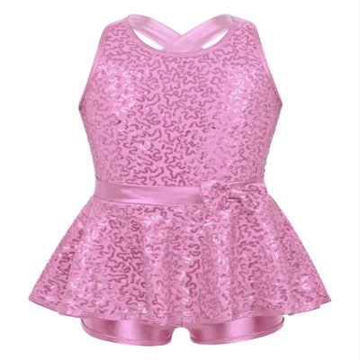 Agoky Girls Sequined Ballet Hip-Hop Jazz Latin Modern Tap Dress Street Stage Performance Costume Pink 5-6