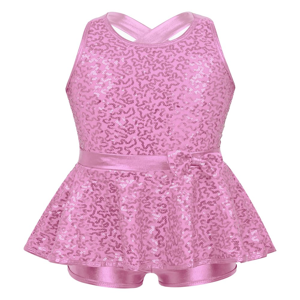 Agoky Girls Sequined Ballet Hip-Hop Jazz Latin Modern Tap Dress Street Stage Performance Costume Pink 5-6